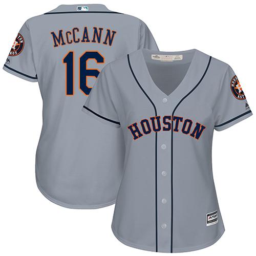 Astros #16 Brian McCann Grey Road Women's Stitched MLB Jersey